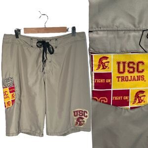 USC Trojans Board Shorts Cargo Loungewear Tie Waist Skate Surf Lounge Green 36